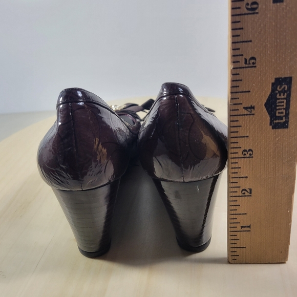 Coach Poppy Jaden Brown Wedge Open Peep Toe Pumps Shoes Sz 5.5 B - Picture 4 of 12